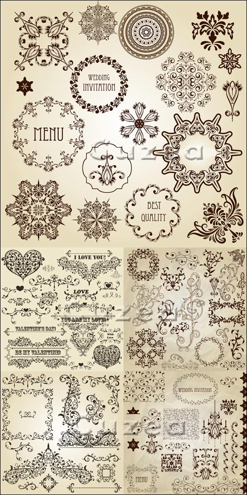        / Vintage menu and wedding invitations in vector