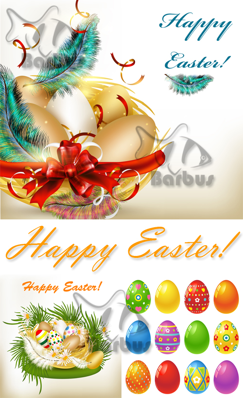 Vector card Happy Easter and Easter eggs /      