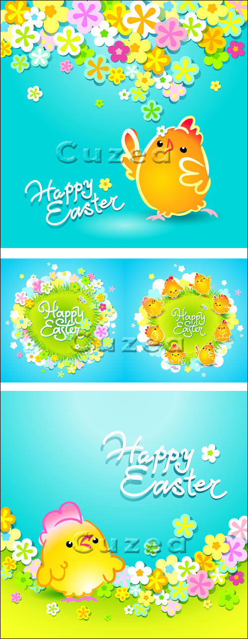      / Easter backgrounds with chickens in a vector