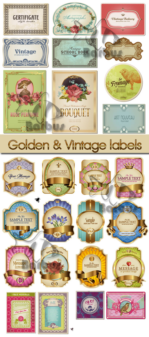 Golden and  Vintage labels /     - vector stock