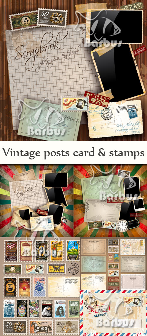 Vintage posts card and stamps /     