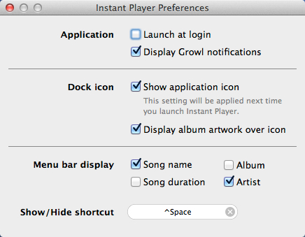 Instant Player - управление iTunes из системного меню